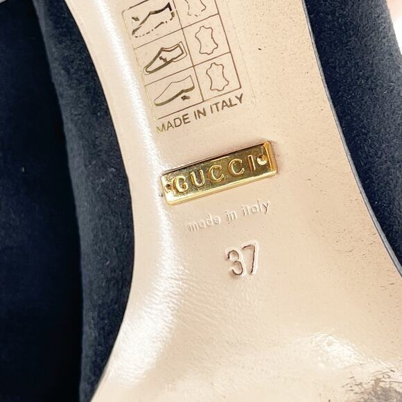 Gucci Marmont Black Suede GG Logo Kiltie Fringe Block Heel Loafer Pumps EU 37 - Picture 12 of 14